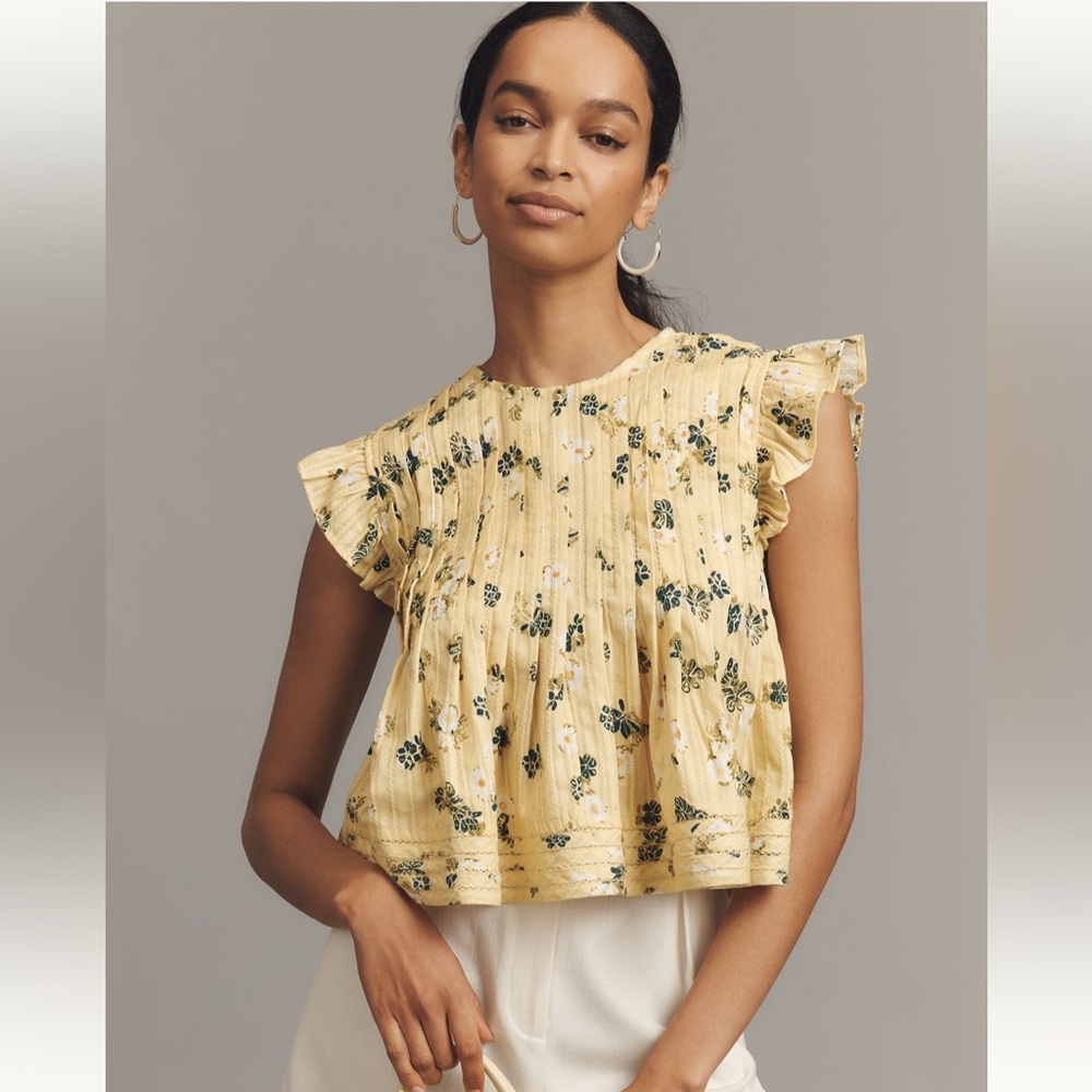 NWOT Anthropologie Pilcro Short-Sleeve Pleated Babydoll Blouse MEDIUM